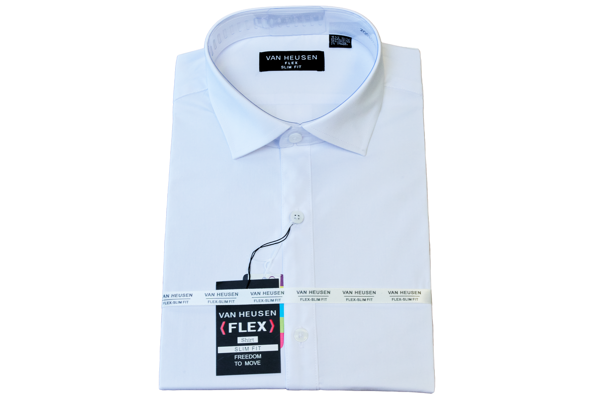 Van Heusen Plain White FLEX Slim Fit Long Sleeve Shirt – Bradford