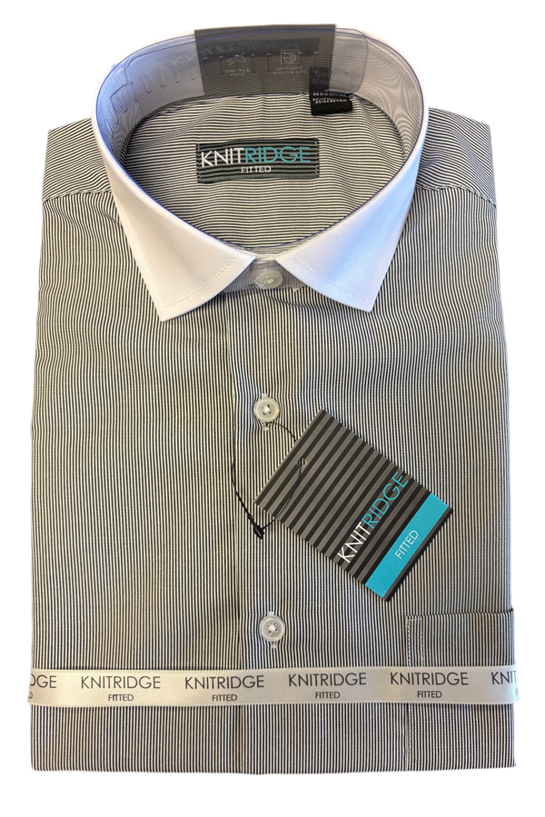 Knitridge Fitted Long Sleeve Stripe Shirt - White Collar White Cuff
