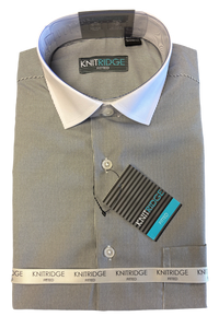Knitridge Fitted Long Sleeve Stripe Shirt - White Collar White Cuff