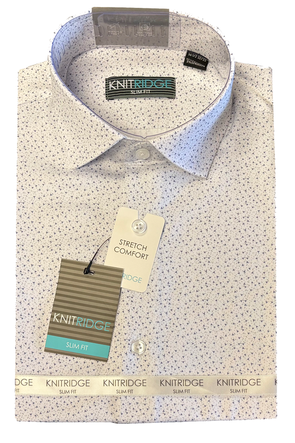 Knitridge Printed Stretch Comfort Long Sleeve Shirt - White