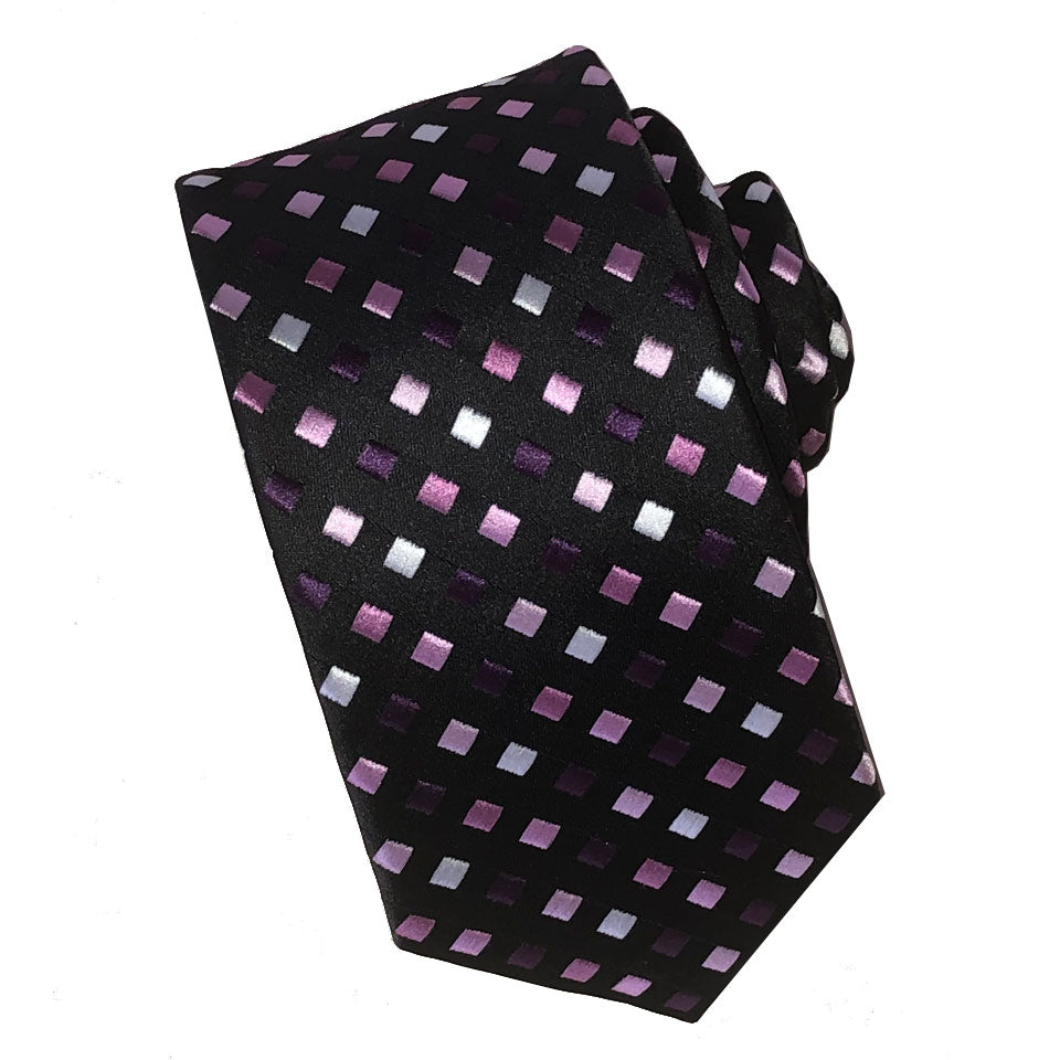 Black Necktie with Pink, Purple & Silver Diamond Pattern