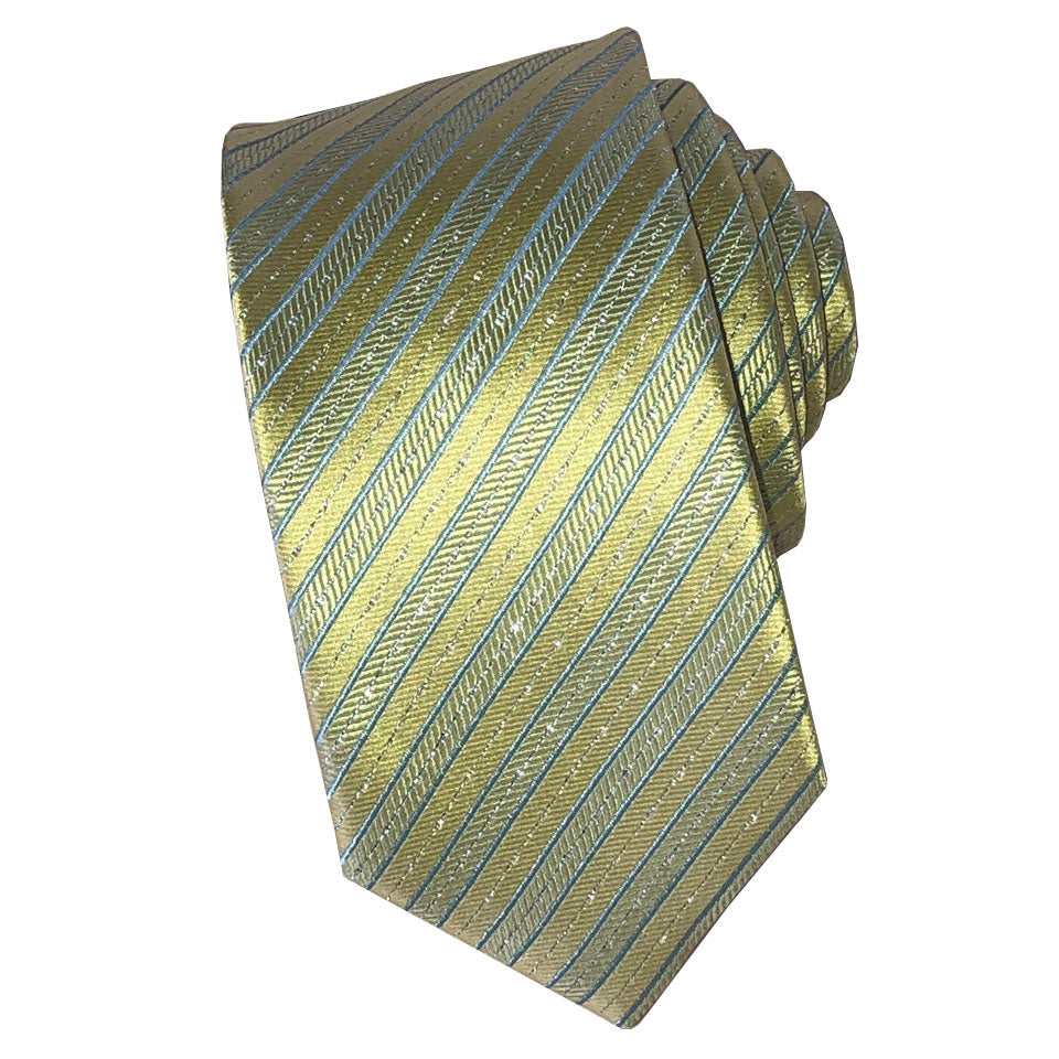 Light Olive Green Necktie with Light Blue Stripes & Silver Threading