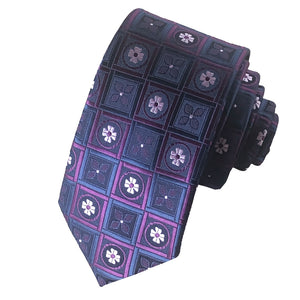 Dark Purple Necktie with Light Purple & Blue Square Pattern