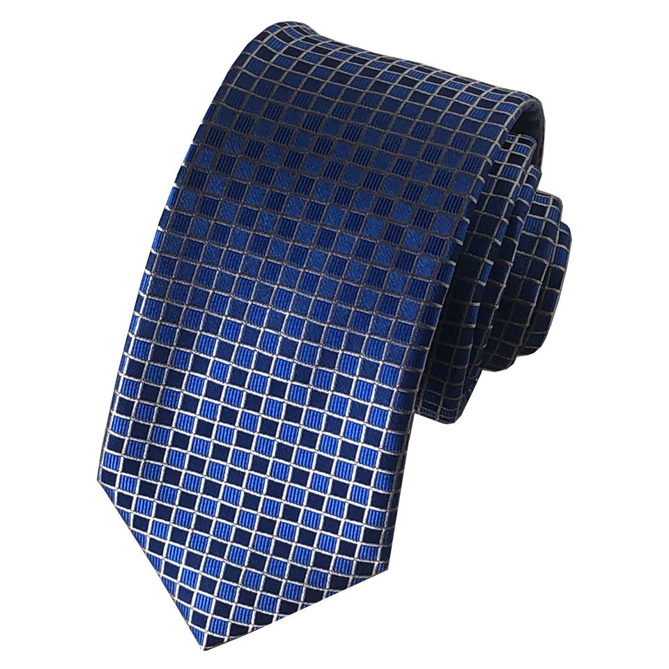 Navy Blue & Medium Blue Necktie accented with a Silver Square Pattern