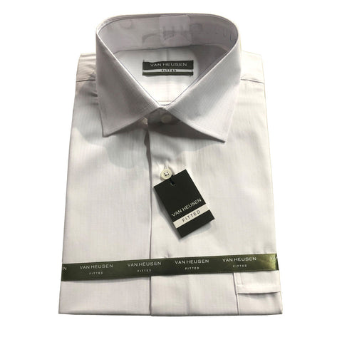 Van Heusen White Self Stripe Fitted Long Sleeve Shirt