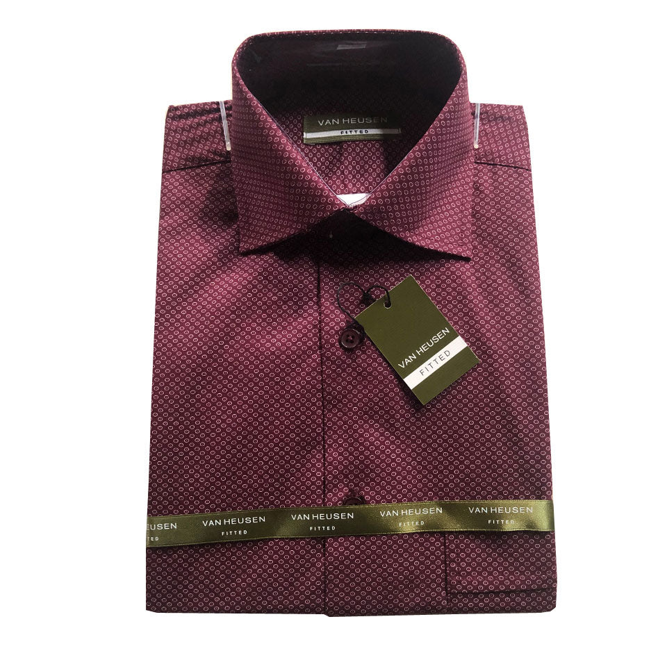 Van Heusen Wine Pattern Long Sleeve Fitted Shirt