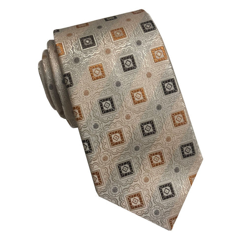 Beige Pattern Necktie with Black & Copper Accents