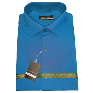 Van Heusen Fitted or Standard Fit Solid Long Sleeve Shirt in Dark Blue