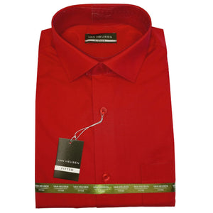 Van Heusen Fitted or Standard Fit Solid Long Sleeve Shirt in Deep Red