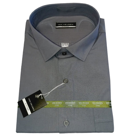 Van Heusen Fitted or Standard Fit Solid Long Sleeve Shirt in Shark Grey